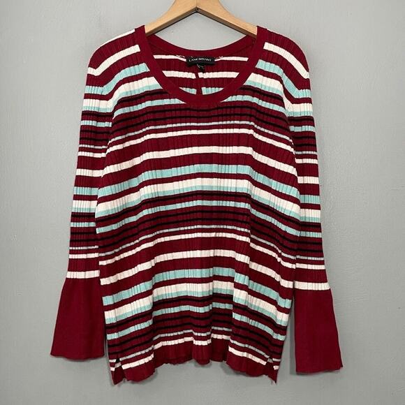 Lane Bryant Sweater Plus Size 22 24 Preppy Striped Stretch Ribbed Knit Y2K Retro - Picture 1 of 11